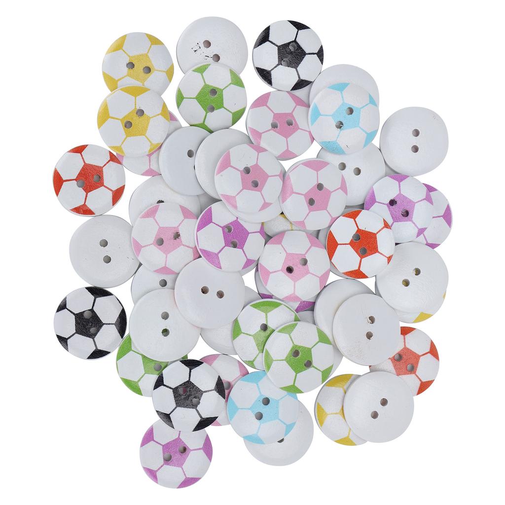 50Pcs Button Colorful Painted Football Pattern Wooden Button Clothing Decorative Accessories