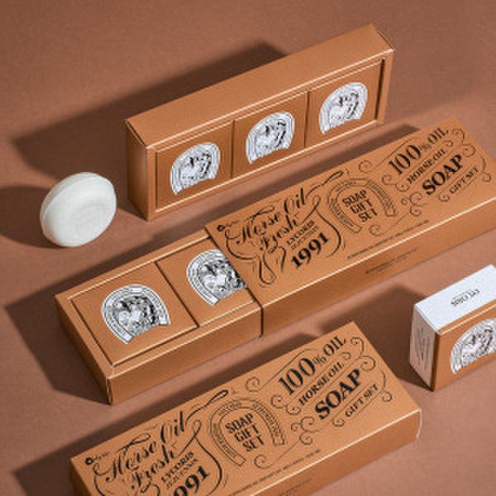 Подарочный набор мыла с лошадиным жиром Hebony 120 г x 3 штуки / Лошадиный жир с острова Чеджу