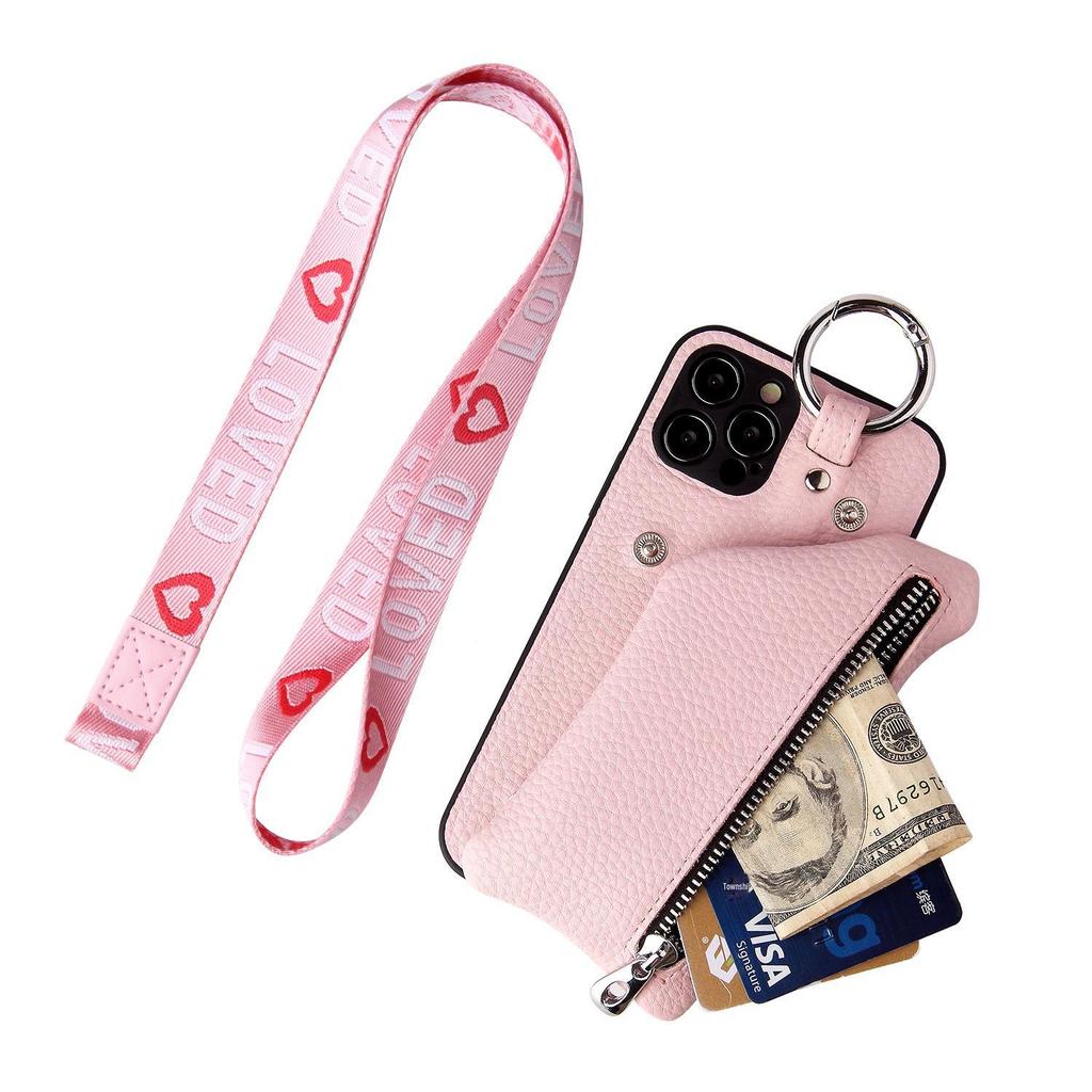 "Leather Case for iPhone 11/12 Pro Max/XS with Coin Purse and Lanyard"