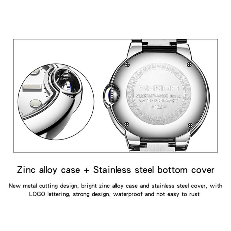 SANDA Couple Trend Cool Men's and Women's Large Dial Waterproof Quartz Watches Fashion Personality Blue Ball Men's Watches