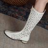 Летние сапоги Krazing Pot из микрофибры с круглым носком, модные летние сапоги с полыми украшениями, высокие сапоги до бедра