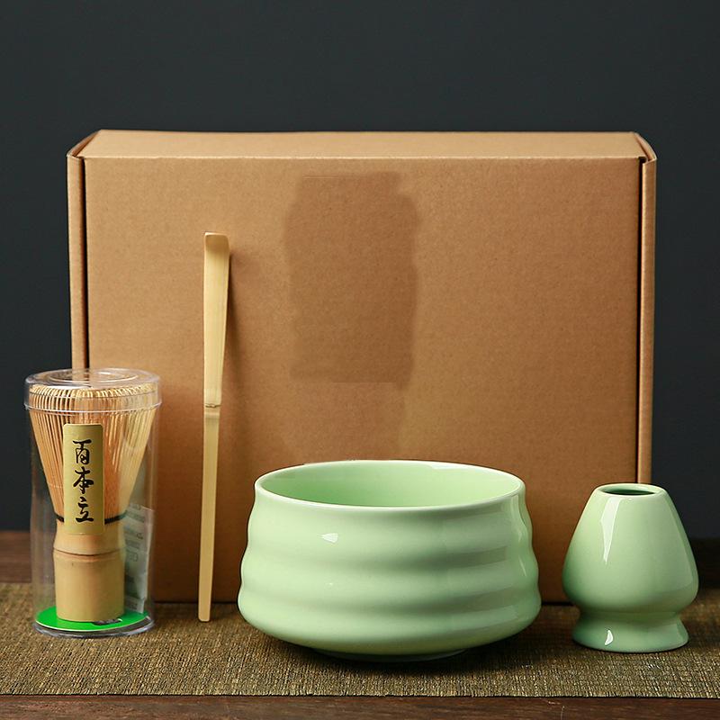 Набор для японского чая матча из 4 предметов, бамбуковый венчик, ложка, керамическая чаша для матча, традиционные инструменты для приготовления чая ручной работы для дома, подарок на день рождения