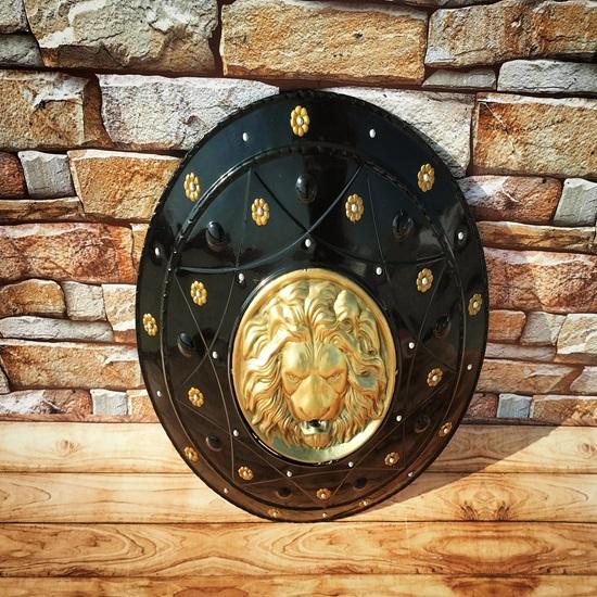 Medieval Lion Face Shield Black Warrior Viking Shield Shield for Re-enactment Battle Worn Armour Round Shield 55.88 Cm Best For Gift