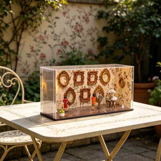 DIY Mini Museum Silhouette Shadow Box Frame Kit with 9 Gold Frames 5 Figurines Custom Memory Display Case Frame for Anniversary Wedding