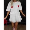 Fashion Stylish Short Sleeve Heart Printing Cotton T-shirt Loose All-Matching Top Heart Printed T-shirt