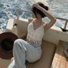 Сексуальный бохо пляжный holiday топ-майка на бретельках женский вязаный крючком купальник бюстгальтер с открытой спиной жилет с вырезами и кисточками женские кроп-топы