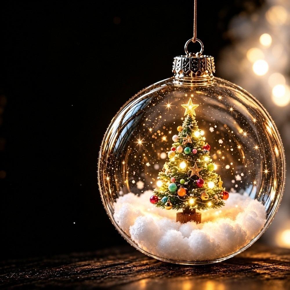 2D Flat Pattern Christmas Ball Ornament Transparent Holiday Tree Decor Living Room