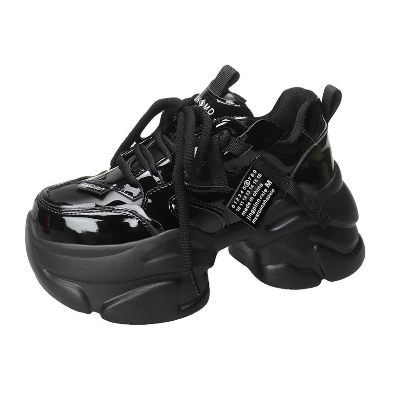 Модные новые женские весенне-осенние массивные кроссовки на толстой подошве 8 см, кожаные туфли на высокой платформе, вулканизированные красные туфли, повседневная спортивная обувь