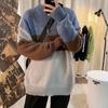 Men's Colorblock Round Neck Knit Sweater, Hong Kong Style Casual Korean Trend, All-Match Loose Fit for Spring and Autumn.