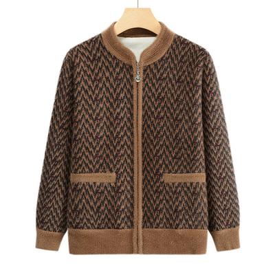 Мама осень и зима кардиган с круглым вырезом флисовый термотоп для среднего и пожилого возраста свободный повседневный удобный бабушкин пиджак