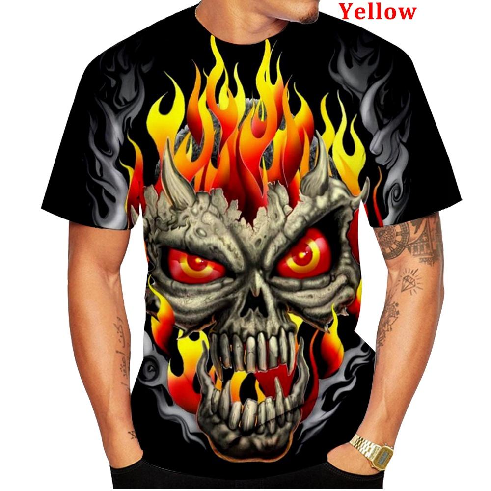Men's Spring/Summer Fashion Funny Gothic Skull 3D Printed T Shirt Black Round Neck Short Sleeve Tops XXS-6XL