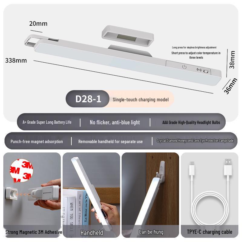 Перезаряжаемая светодиодная настольная лампа: Защита глаз, Магнитный, Двойного назначения, Идеально подходит для общежитий, учебы и чтения; Питание от USB.