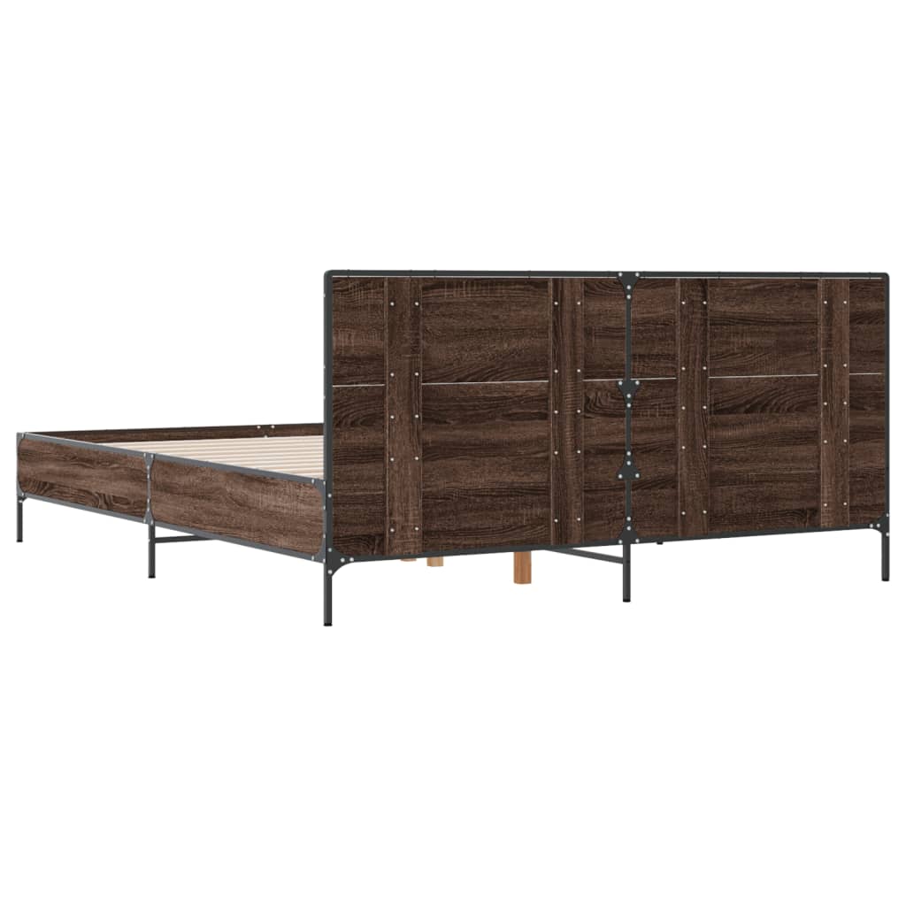 Brown Oak Effect Bed Frame 120 x 190 cm Wood Based Material & Metal