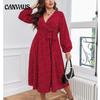 Spring and Autumn Women's Dress Large Swing Literary Temperament Red Large Size Dress Commuter Polka Dot Long Sleeve Dress
