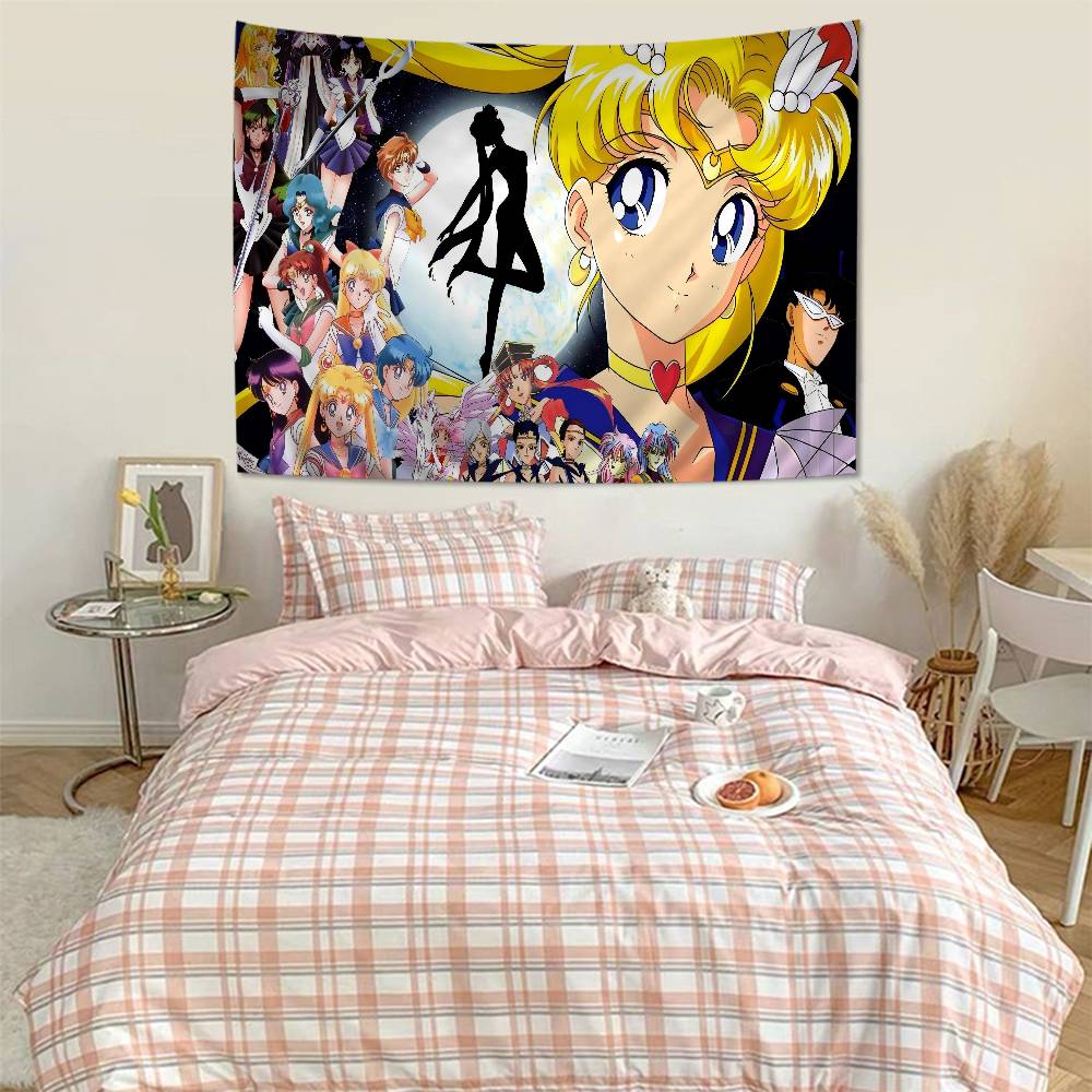 SSailores Cute Girl Moon Colorful Tapestry Wall Hanging Hanging Tarot Hippie Wall Rugs Dorm Wall Art Decor