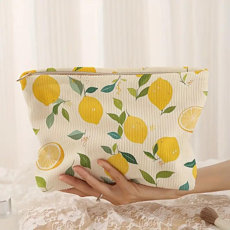 Portable Cosmetics Storage Bag Make Up Organizer Lemon Pattern Makeup Bag with Zipper Large Capacity Makeup Kit Organizer Bag