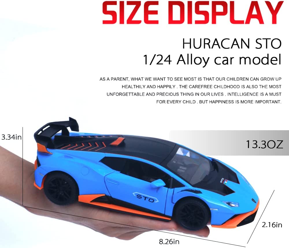 1:24-масштабная литая под давлением модель автомобиля из сплава для Lambo Huracan STO 2021, модель автомобиля с откатным механизмом, игрушечные автомобили со светом и звуком для коллекции для детей и взрослых