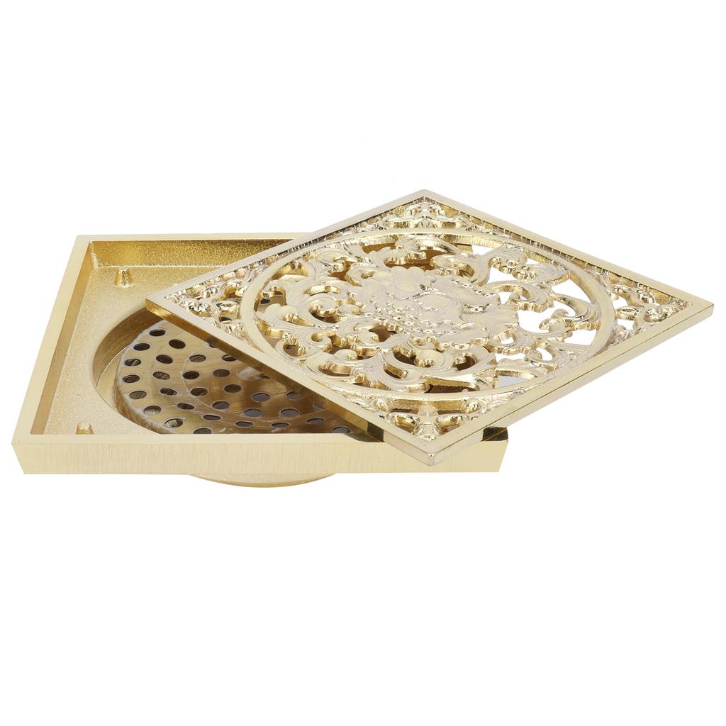 10x10cm Floor Drain Gold Copper Deodorant Floor Drain Strainer for Kitchen Bathroom HotelDeep Water