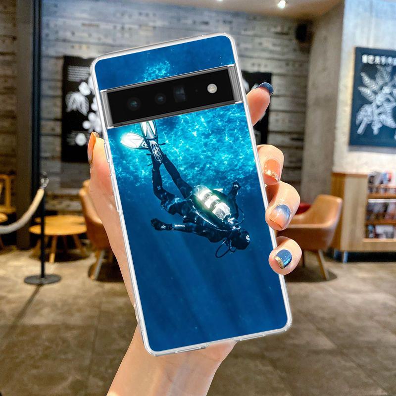 Phone Case For Google Pixel 9 8 7 6 9A 8A 7A 6A 5 4 5A 4A 3A Pro XL Soft Clear TPU Transparent Cover Diver Diving