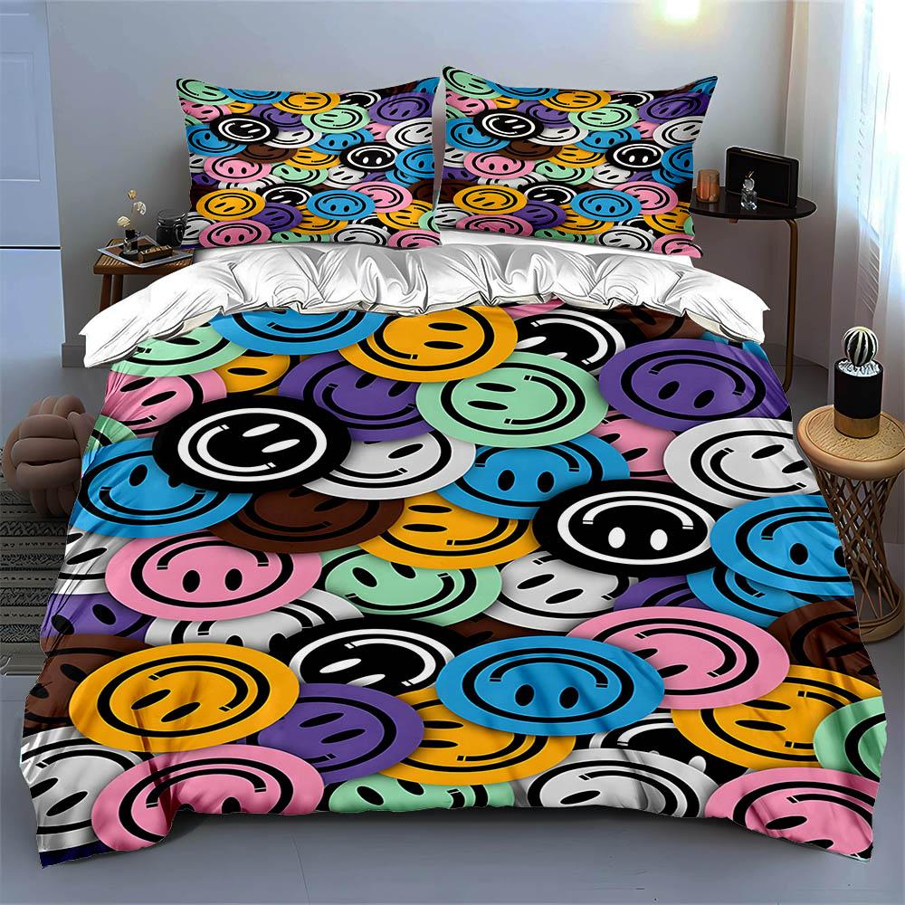 Colorful smiley faces Bedding Duvet cover sets Duvet covers Pillowcases gifts (1 * Duvet Cover 2 * Pillowcases, without duvet insert)