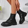 Black Punk Lace Up Motorcycle Boots Women Autumn Winter Platform Ankle Boots Women Plus Size 35-43 Zip Pu Leather Booties Mujer