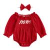 Baby Girls Rompers Valentine's Day Clothes Heart Letter Embroidery Long Sleeve Spring Bodysuits with Headband