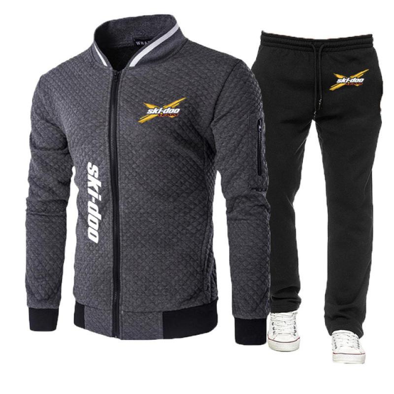 2023 New Spring Autumn Ski Doo Can-am Logo Print Slim-Fit Round Neck Zipper Jacket+Solid Color Sweatpants Comfortable Trendy Set