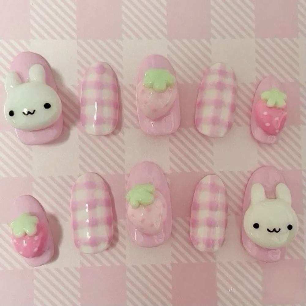 Sweet Cute Cartoon Cat Dog Bear Handmade Short Square Ruond Removable Fake Nails Bowknot Bread Cookie Stars Press On Nails