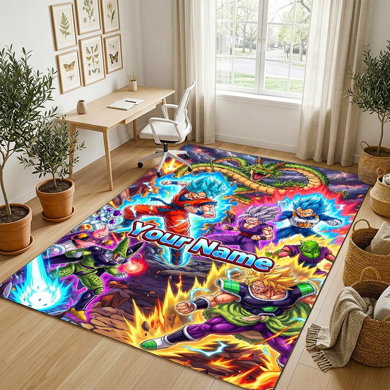 Personalized Crystal Velvet Carpet,Dragon Ball Custom Printed Name, Plush Area Rug For Home Indoor Decor