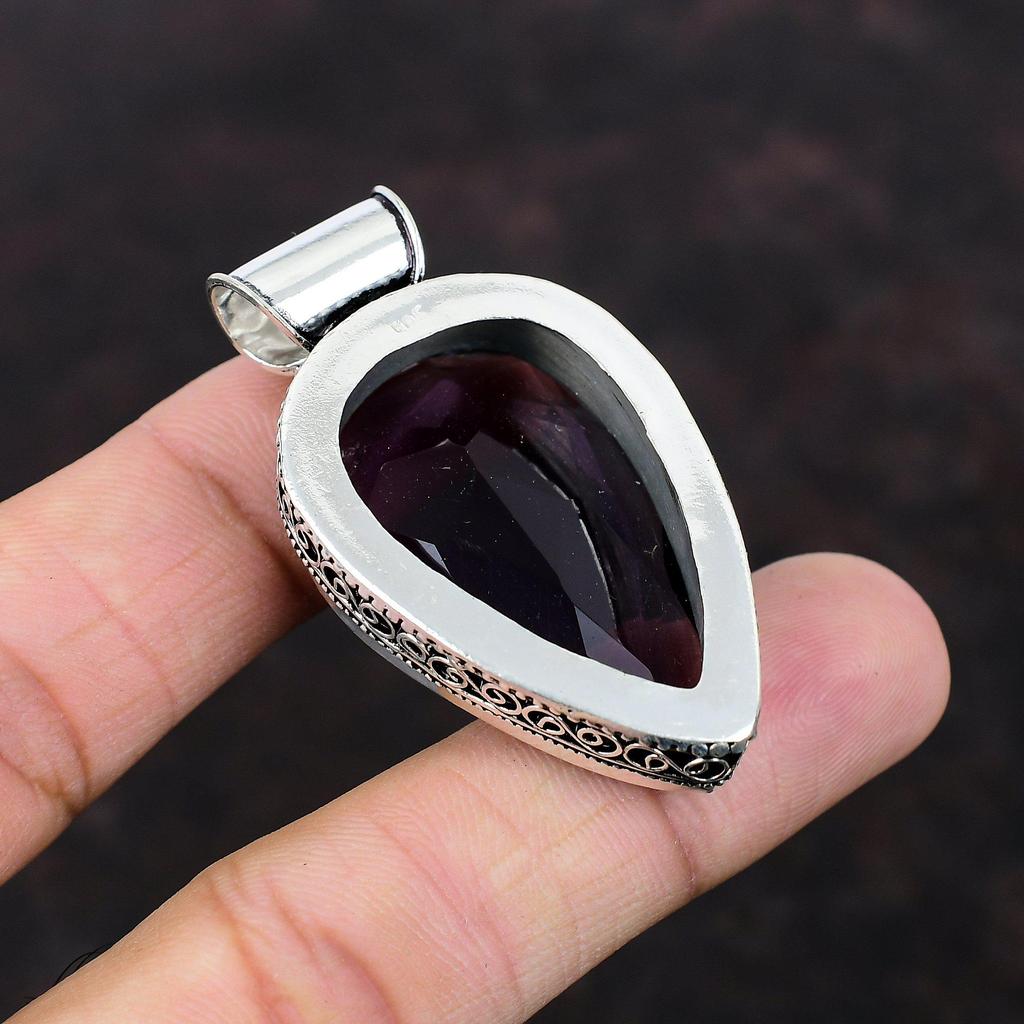 Граненый африканский аметистовый кулон Уникальный стильный кулон Стерлингового серебра 925 пробы Ювелирные изделия ручной работы Винтажный кулон для подарка Кулон с драгоценным камнем