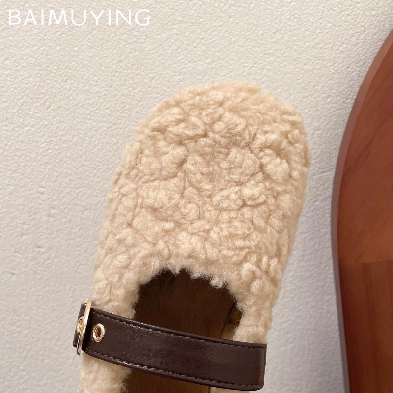 Дизайнерские винтажные женские теплые меховые туфли на плоской подошве, женская модная обувь 2025 года, балетки с мелкой пряжкой, зимние удобные туфли-лоферы