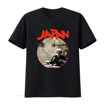 Unisexs Vintage Japan Tin Drum T Shirt Heavyweight Black With Red Text Retro Music For Concerts Casual Attire Sizes S 4xl