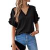 Yousheng Women Shirt V-Neck Ruffled Splicing Petal Sleeve Solid Color Tops Loose Fit Tee Casual Office Travel Shirt