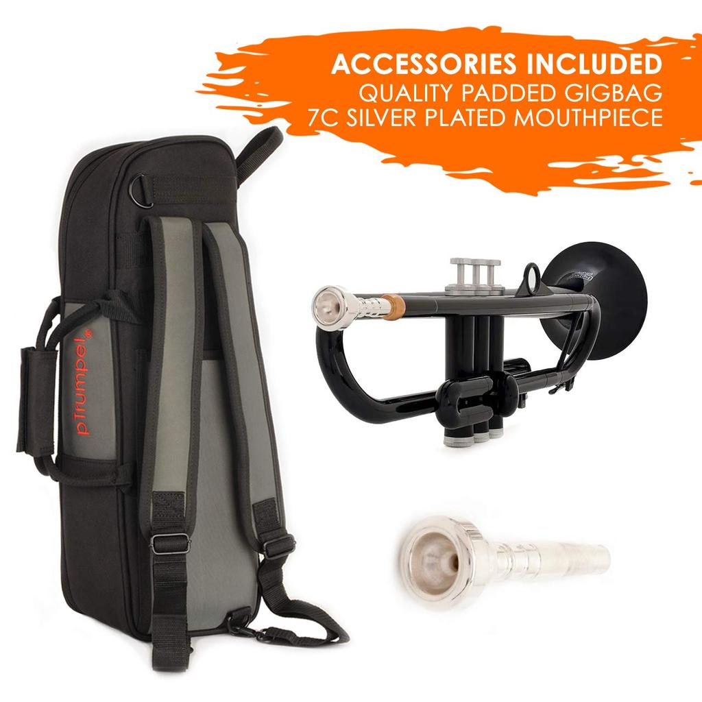 pInstruments Plastic Wind Instrument Trumpet pTrumpet hyTech Bb Key Lightweight Highly Durable ABS Antibacterial PTRUMPET1HTB Black Bag & Bio-Coated