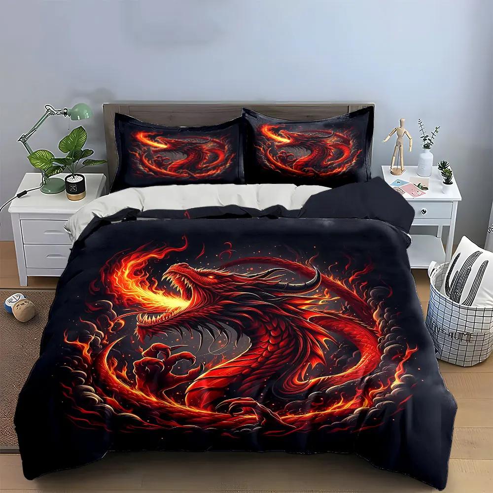 Dragon Flame Decorative Set Soft Comfortable Duvet Cover Bedding Set Included 1*Duvet Cover & 2*Pillowcases gift