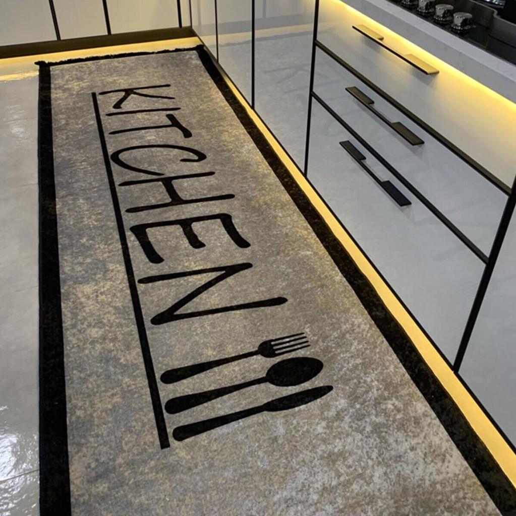 Латексная кожаная основа с бахромой, цифровая печать, современный кухонный коврик для дома, декоративный напольный ковер, противоскользящий длинный коврик, серый и коричневый