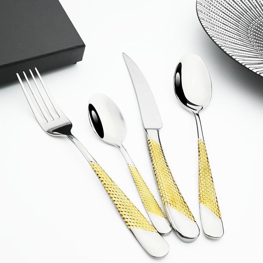Набор кухонной посуды Нержавеющая сталь Вилка Ложки Ножи Набор столовых приборов Золото 24/16 шт. Серебро Набор столовой посуды 18/10 Нержавеющая сталь