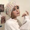 Women'S Blend Knit Corn Kernel Beanie Hat, Elastic Loose Fit Large Head Circumference, Ear Protection, Packable,Autumn/Winter Warm Headwear