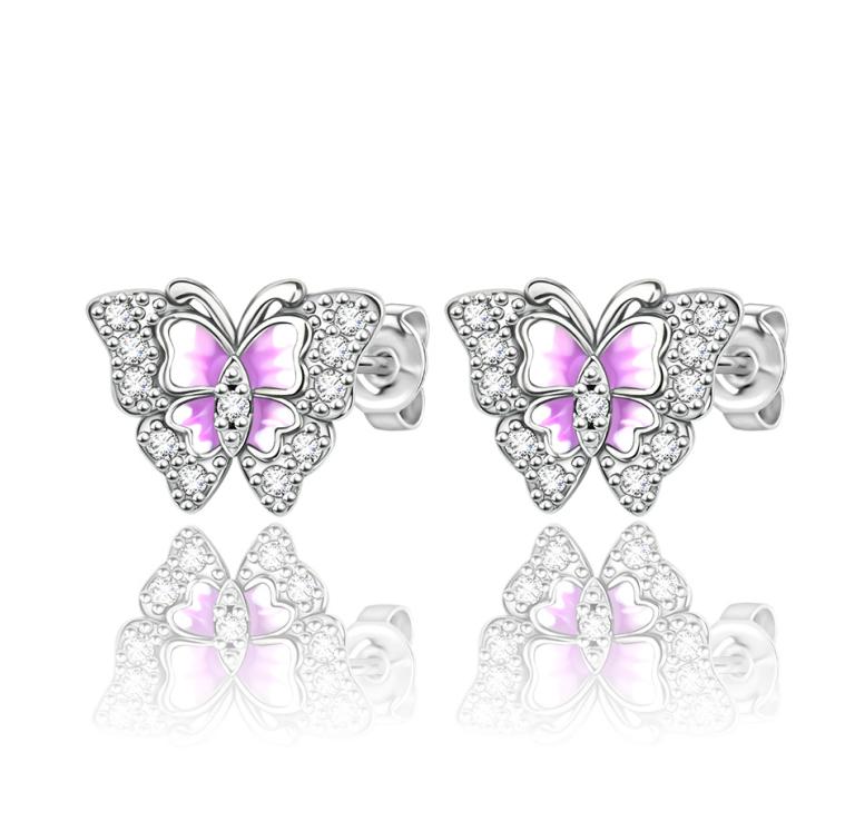 Серьги-гвоздики из серебра 925 пробы, милые, блестящие, Бант, Цветок, Единорог, Сердце, Ракушка, Перо, Модные, Тонкие ювелирные изделия, Подарок для женщин