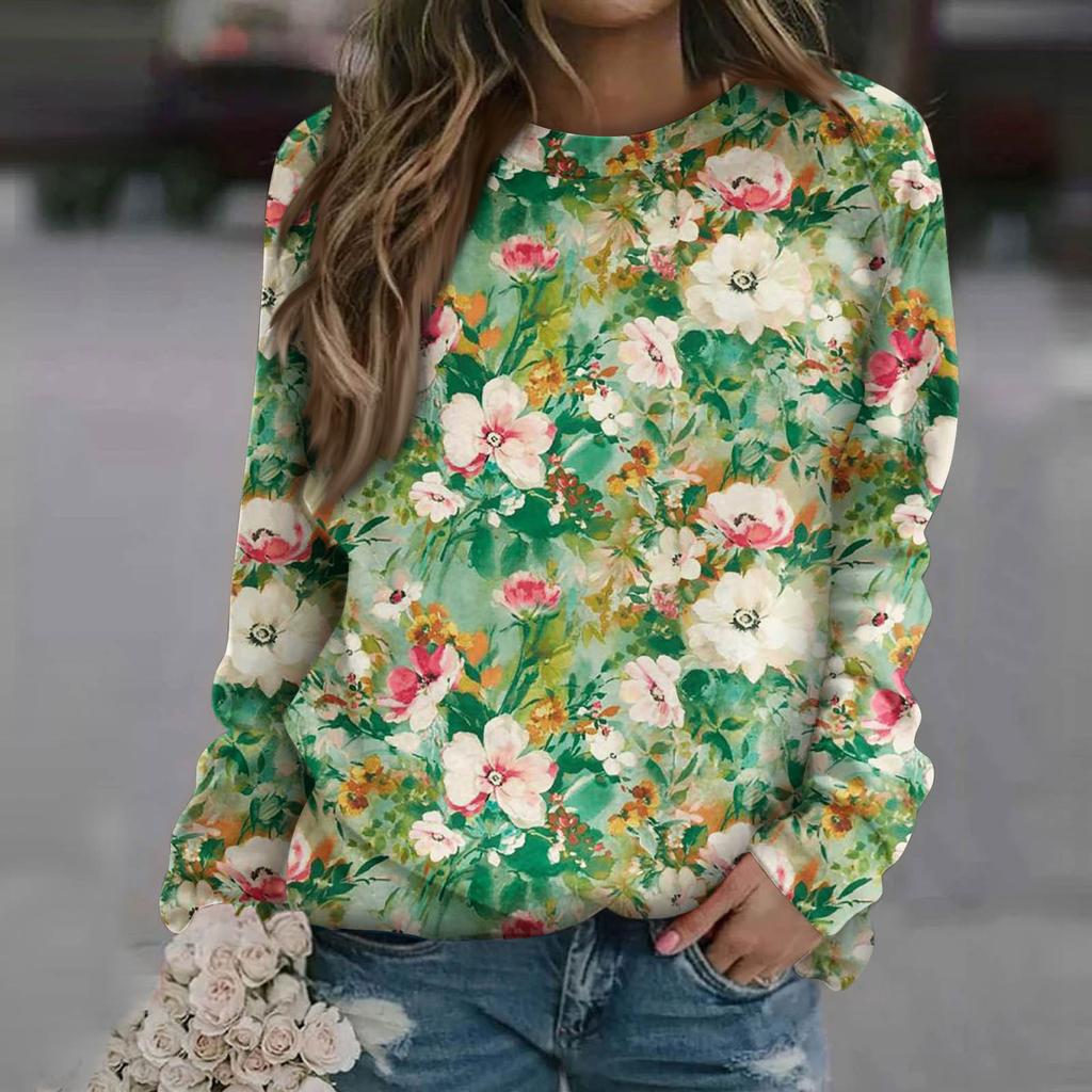 Женская повседневная модная блузка с длинным рукавом и круглым вырезом с принтом и пуловером