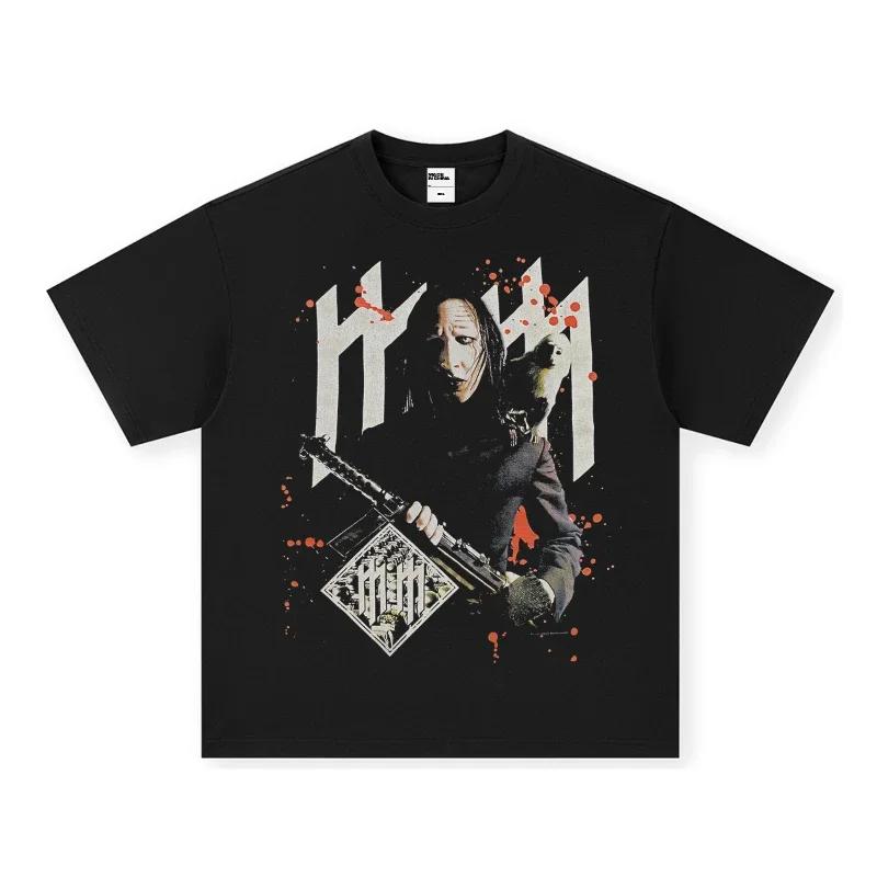 Marilyn Unisexson Printed Short Sleeve Tshirt Male Rock Band Unisexs And Wounisexs Top Summer Loose And Comfortable Black