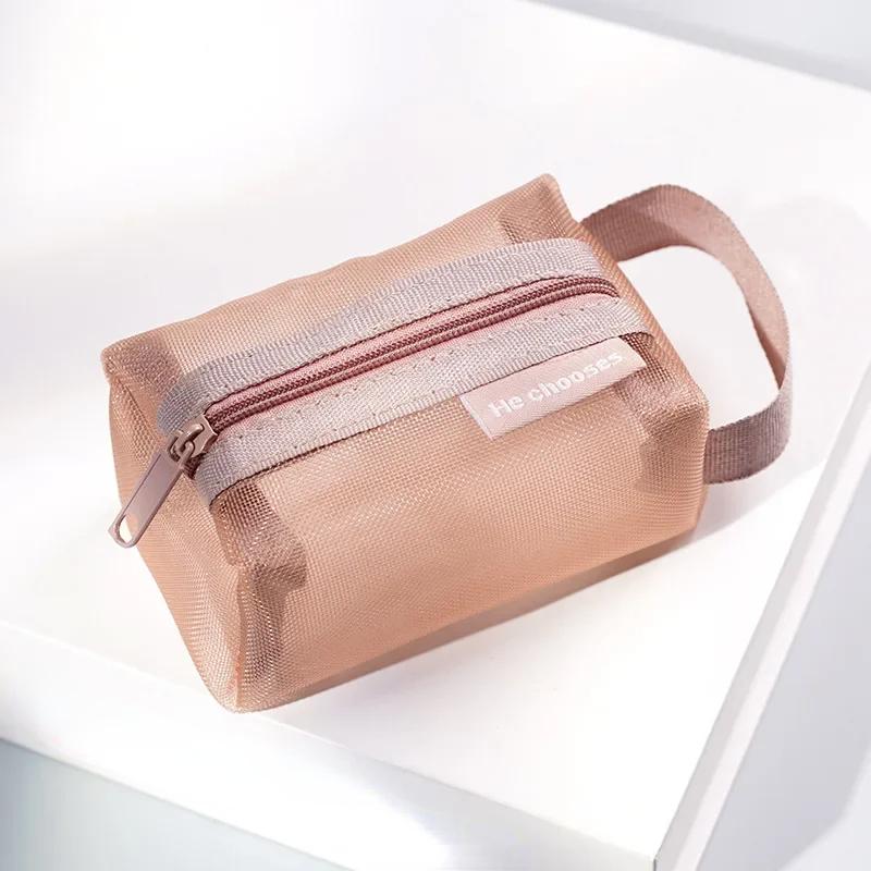 Small Square Mesh Nylon Coin Bags Purse Large Capacity Visible Makeup Toiletry Pouch Keys Earphone Storage Bag Cards Holder Bags