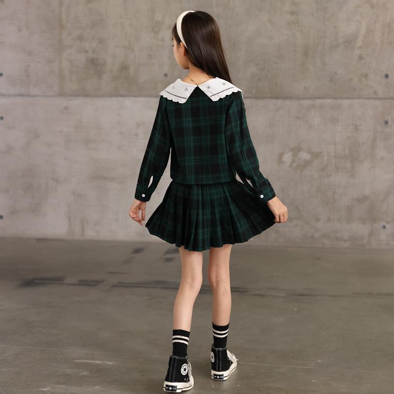 Комплект клетчатой плиссированной юбки для девочек Осень 2025 - Форма JK в академическом стиле для детей