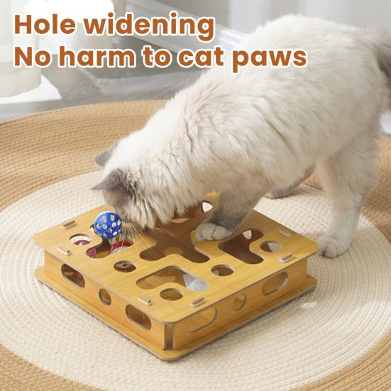 Cat Enrichment Maze Box Nail File Box with 4 Bell Balls Interactive Puzzle Toy Scratch Enrichment Box Improves Intelligence Reduces Boredom for