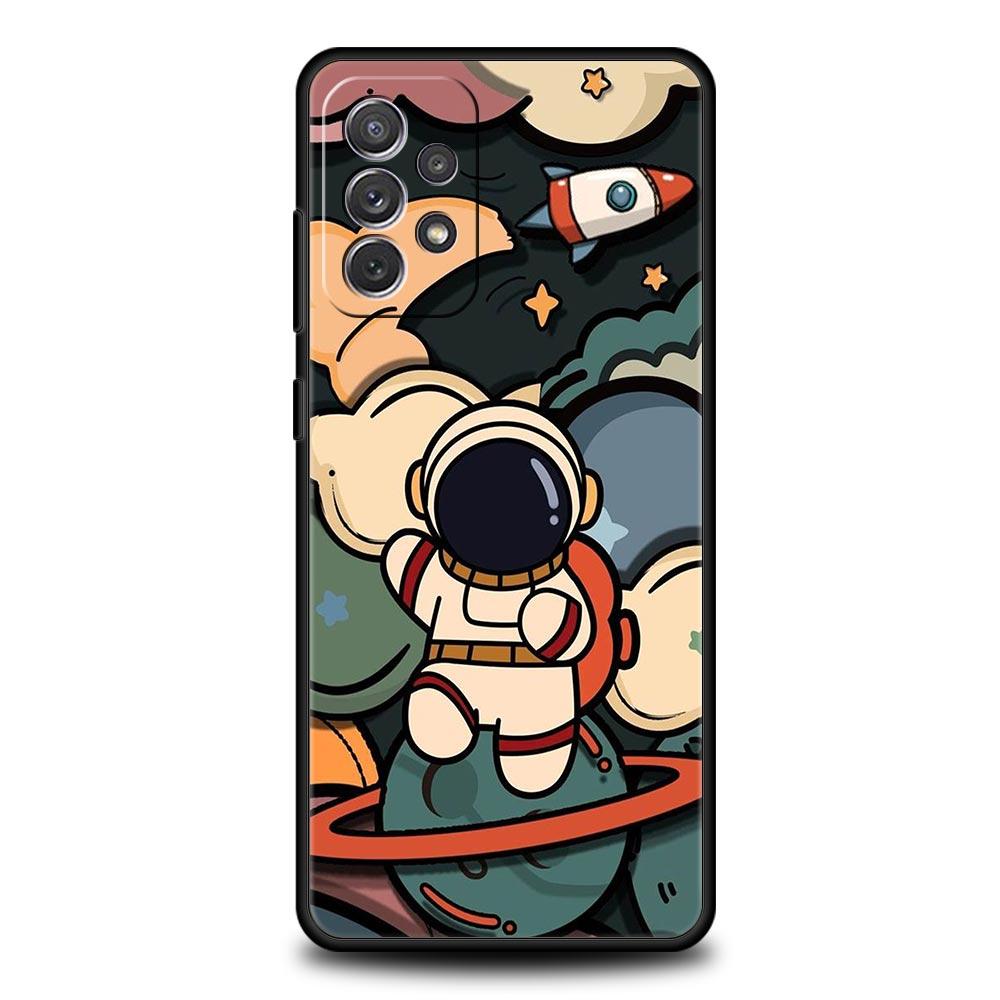 Мультяшный милый чехол для телефона Космонавт для Samsung Galaxy A55 A35 A15 A14 A13 A25 A54 A51 A71 A72 A73 A32 A52 A41 5G Мягкий корпус из ТПУ