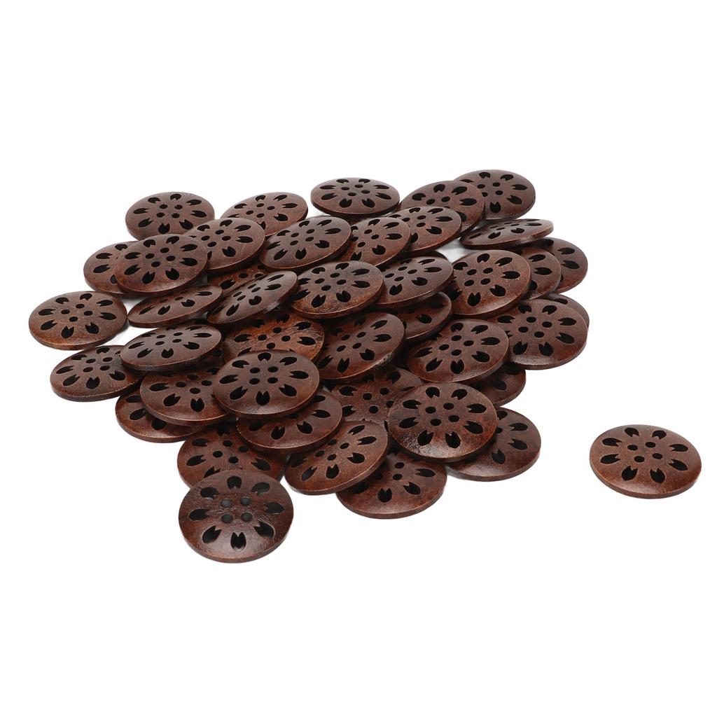 50 Pcs Wooden Buttons Vintage Beautiful 4 Holes Decorative Buttons for DIY Craft Sewing Clothing