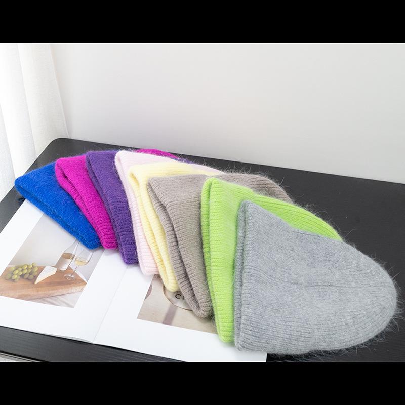 Корейская шапка с капюшоном из меха кролика карамельного цвета для женщин, теплая вязаная шапка, симпатичная корейская японская холодная шапка, вирусный тренд в Instagram