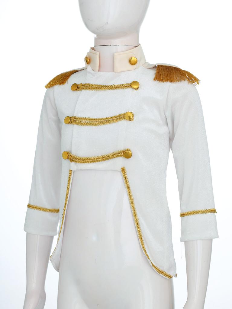 Baby Boys Prince Costume Gold Fringe Velvet Tailcoat Long Sleeve Royal Court Attire with Crown Head Accessory