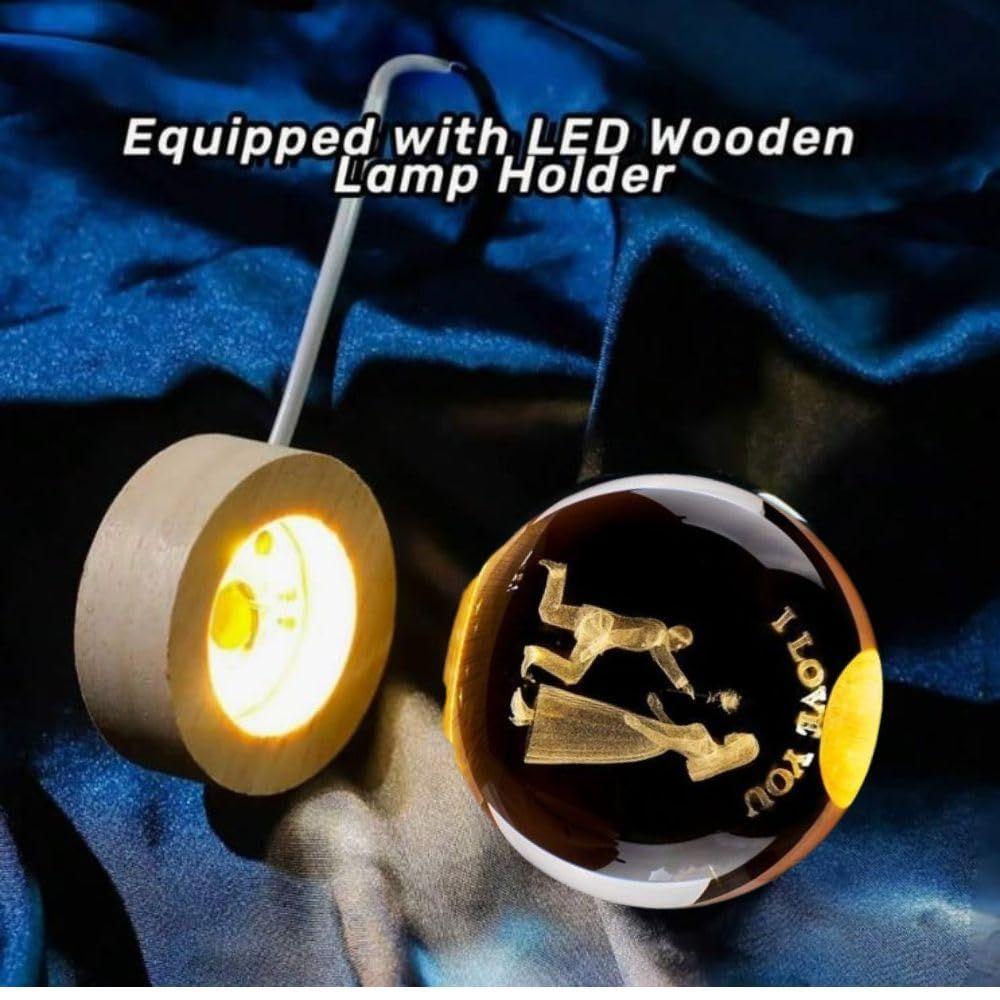 Кристальный светильник «Люблю тебя» для пар, гравированный хрустальный шар, светодиодный ночник с деревянной подставкой - светодиодный ночник со стеклянным шаром, питание от USB