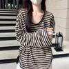 Hot Girl Striped Sun Protection Blouse Women's New Autumn Loose U-neck Early Autumn Long-sleeved T-shirt Thin Outer Top